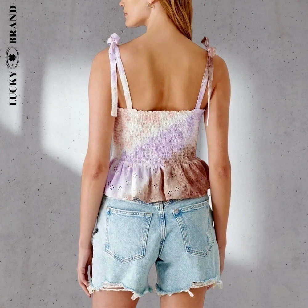 LUCKY BRAND Sweetheart Neck Shoulder Ties Cotton Eyelet Tie-Dyed Corset Top NWT